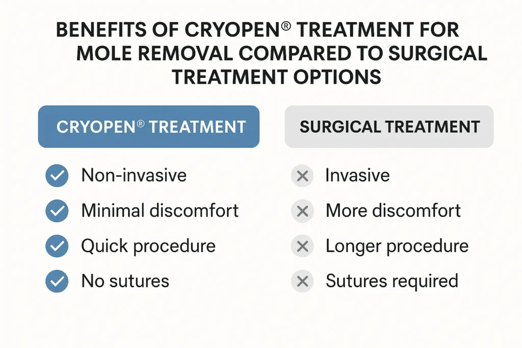 Table to show the benefits of getting moles removed Waltham's Cross from LA LIPO