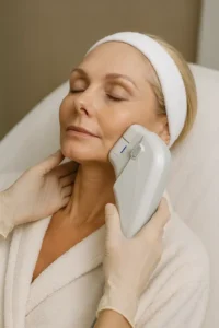 Woman receiving HIFU non surgical facelift treatment Waltham's Cross