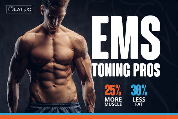 Graphic of man with toned body showing the benefits of LA-EMS Body Sculpting Waltham's Cross treatment
