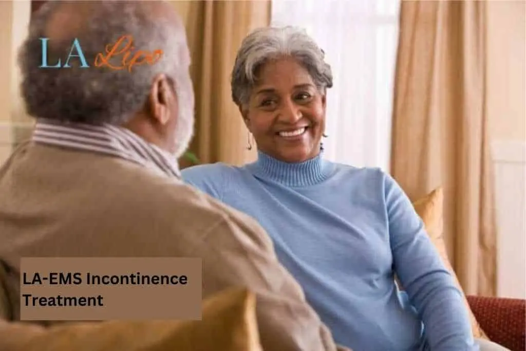 Couple sat smiling at each other - LA-EMS treatment Waltham's Cross