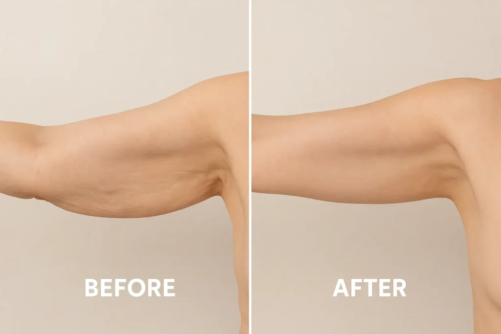 Picture of LA LIPO Waltham's Cross before and after results of skin tightening treatment on the upper arms.